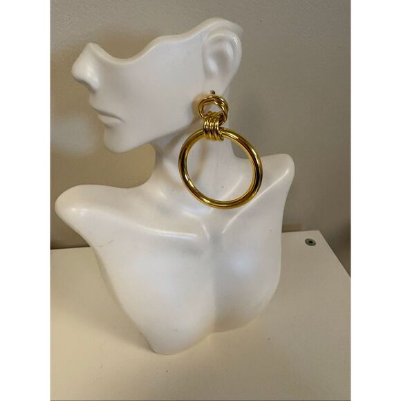 Double Hollow Ring Statement Dangle Hoop Earrings - Picture 1 of 2